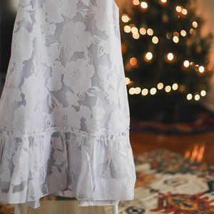 Love, Bonito - Sloan Ruffle Hem Dress in Spirited Blooms Jacquard